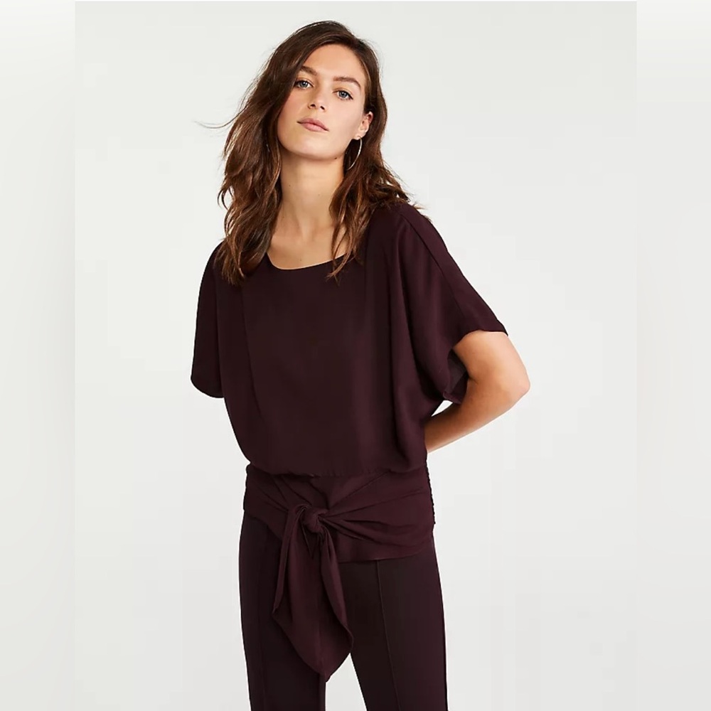 Ann Taylor Burgendy Tie Waist Dolman Sleeve Top Size Medium